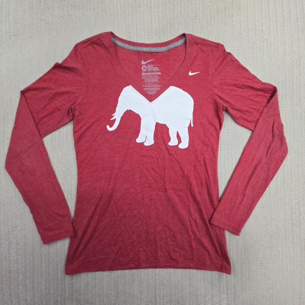 Nike Alabama Crimson Tide Shirt Women Medium Red V-Neck Long Sleeve SEC Football